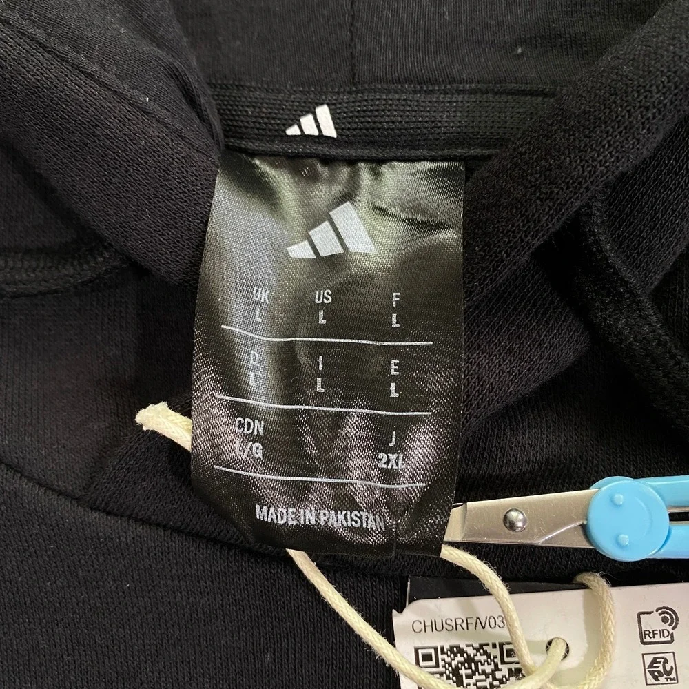 Adidas Trefoil Big Logo Sweatshirt Hoodie Mens Large Black White Fleece Pullover